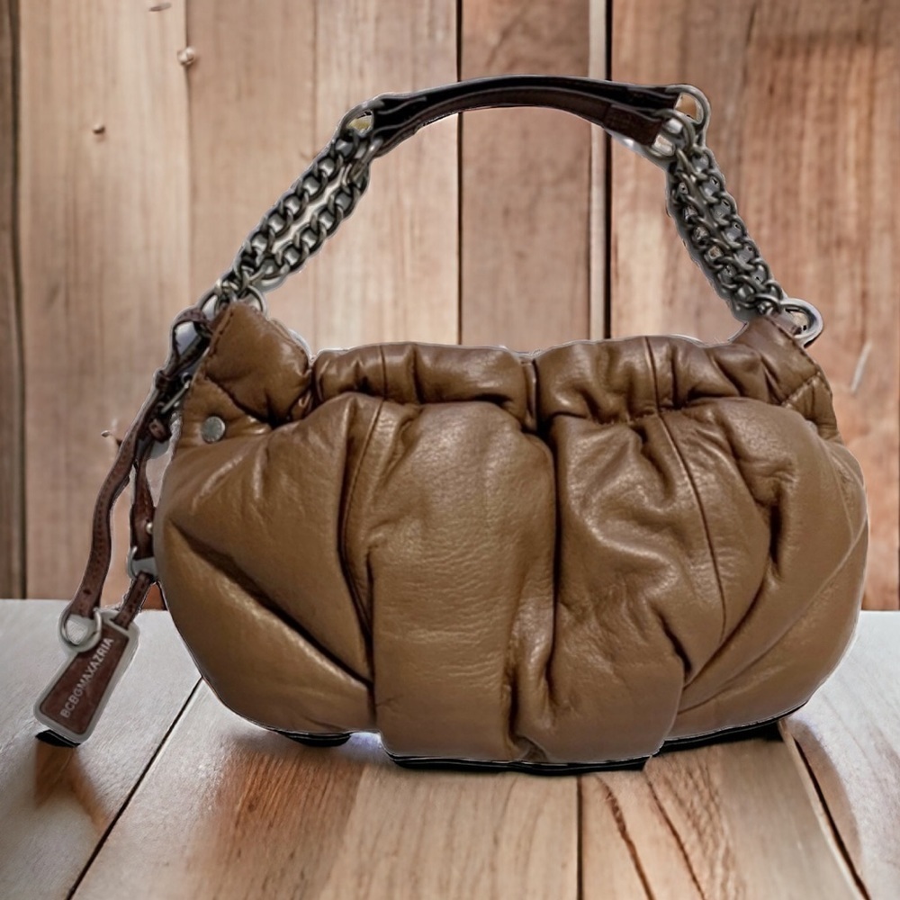 BCBG MaxAzria Brown Leather Ruched Cloud Pillow Bag